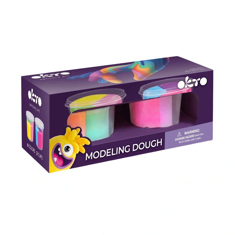 Set de plastilină pentru modelaj OKTO, 6 culori în 2 recipiente, 200 g, 3 ani+