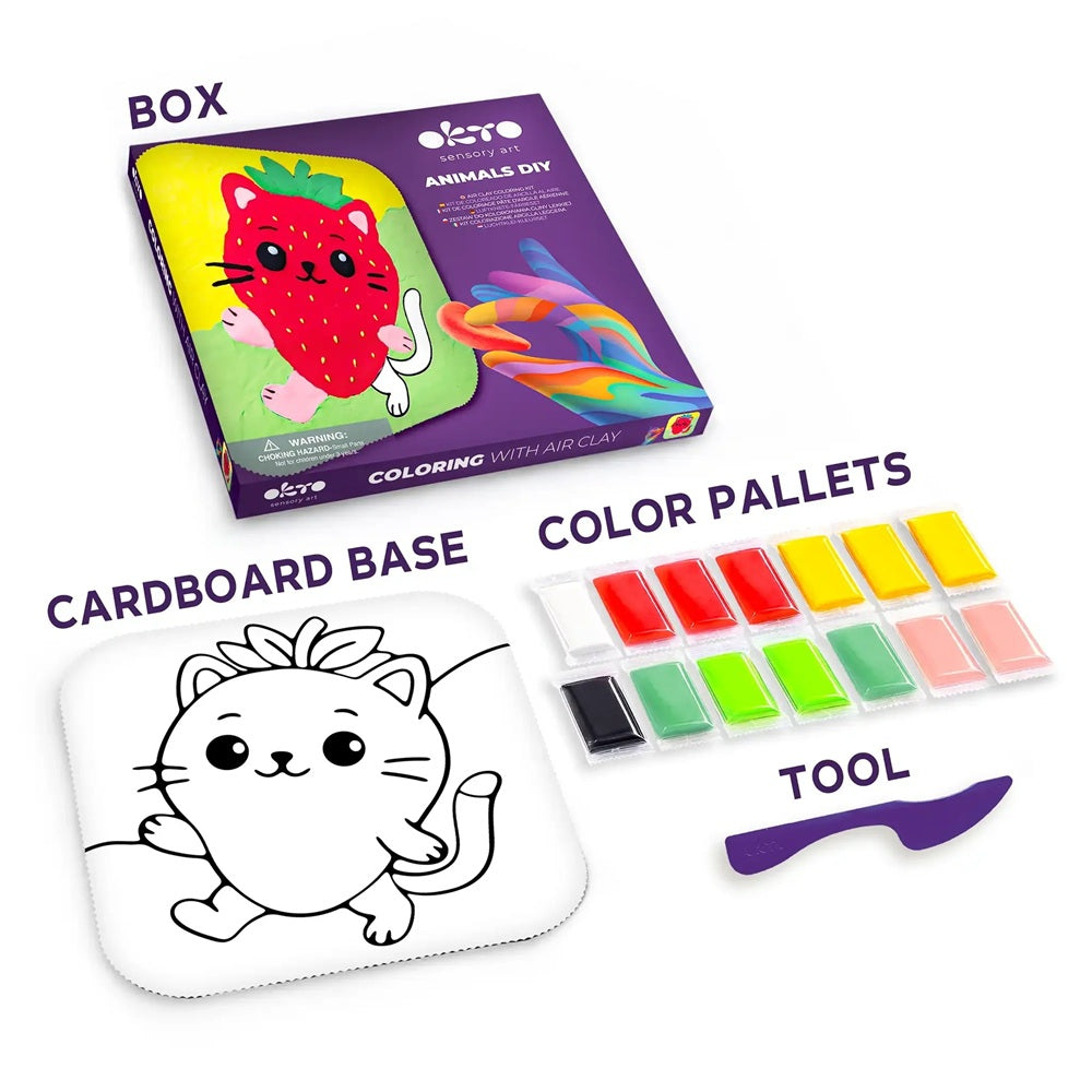 Set creativ de modelaj 3D OKTO Pisoi, Air Clay, 24 × 24 cm, 5 ani+