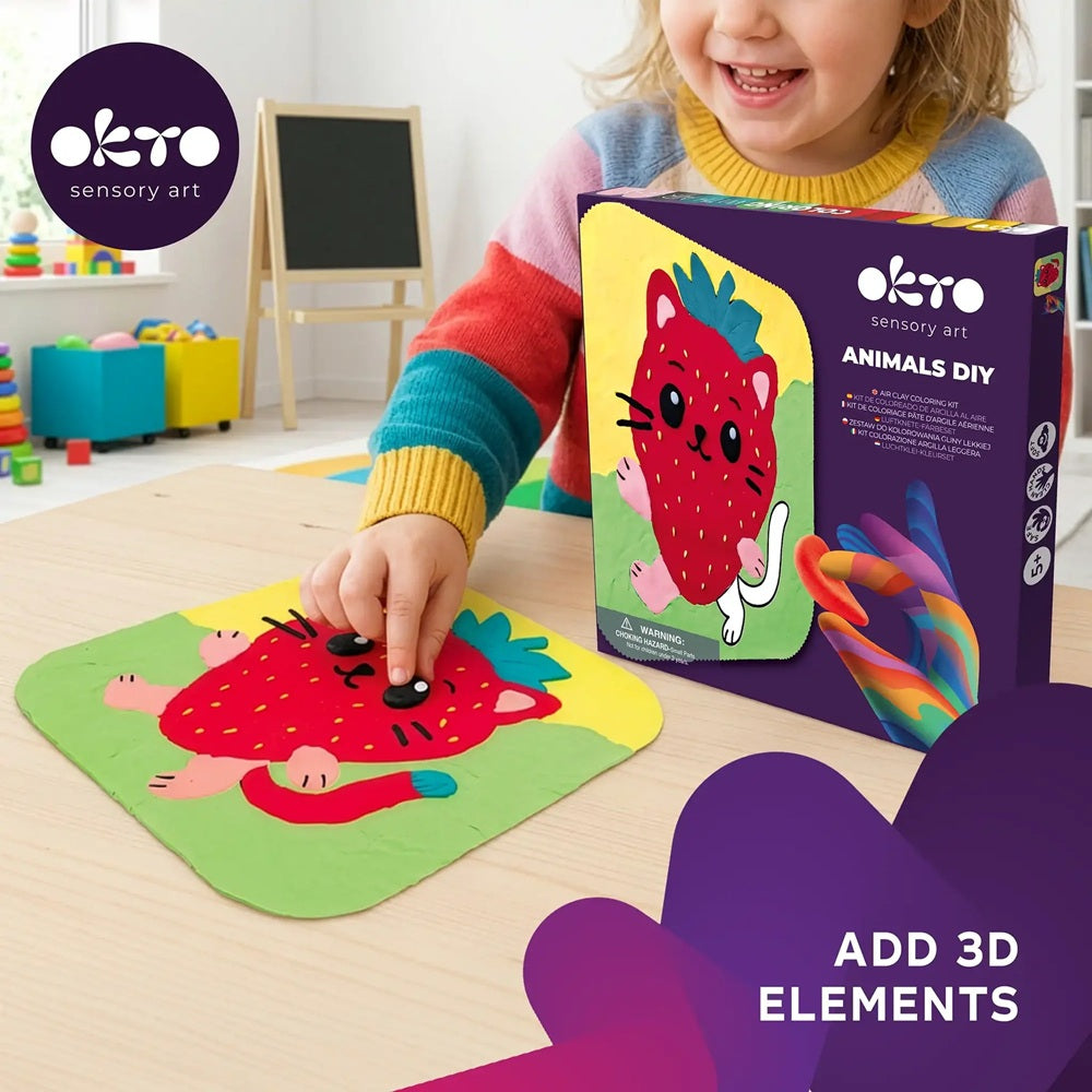 Set creativ de modelaj 3D OKTO Pisoi, Air Clay, 24 × 24 cm, 5 ani+