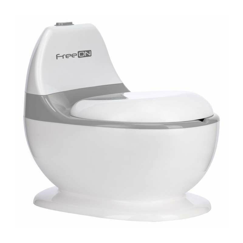 Olita educativa, FreeON, Trainer, Minitoaleta, Cu spatiu pentru hartie/servetele, Cu sunet realist de tras apa, Pana la 25 kg, 3 ani+, White/Grey - gogobaby.ro