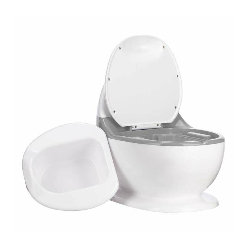 Olita educativa, FreeON, Trainer, Minitoaleta, Cu spatiu pentru hartie/servetele, Cu sunet realist de tras apa, Pana la 25 kg, 3 ani+, White/Grey - gogobaby.ro