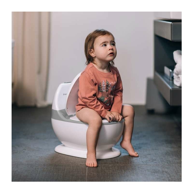 Olita educativa, FreeON, Trainer, Minitoaleta, Cu spatiu pentru hartie/servetele, Cu sunet realist de tras apa, Pana la 25 kg, 3 ani+, White/Grey - gogobaby.ro