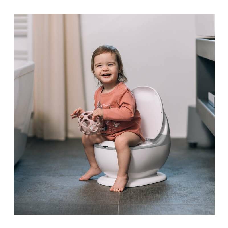Olita educativa, FreeON, Trainer, Minitoaleta, Cu spatiu pentru hartie/servetele, Cu sunet realist de tras apa, Pana la 25 kg, 3 ani+, White/Grey - gogobaby.ro