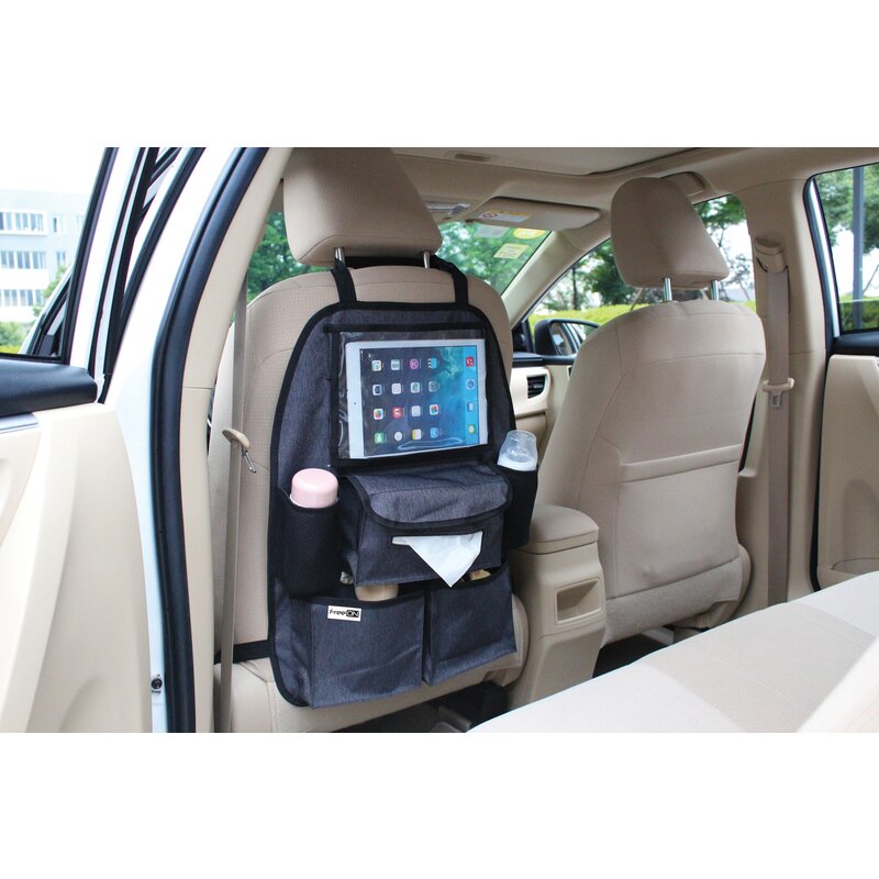 Organizator auto, FreeON, Cu suport pentru tableta, Deluxe, Cu multiple buzunare, Black