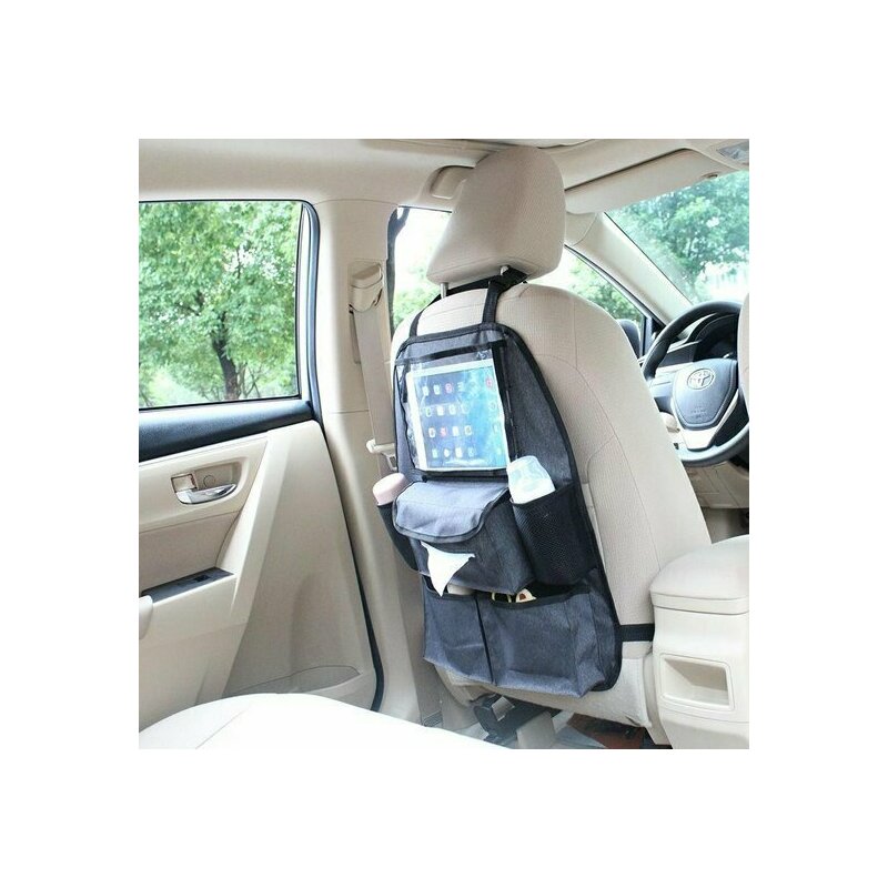 Organizator auto, FreeON, Cu suport pentru tableta, Deluxe, Cu multiple buzunare, Black