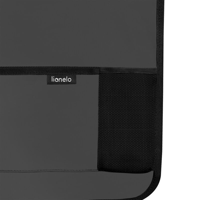 Organizator auto, Lionelo, Cu 5 buzunare de diferite dimensiuni, Cu buzunar pentru tableta, Montare cu clema, Piele ecologica, Impermeabila, Gri - gogobaby.ro