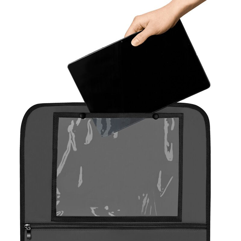 Organizator auto, Lionelo, Cu 5 buzunare de diferite dimensiuni, Cu buzunar pentru tableta, Montare cu clema, Piele ecologica, Impermeabila, Gri - gogobaby.ro