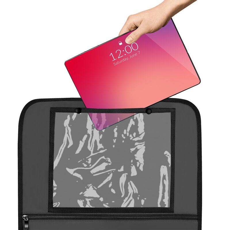 Organizator auto, Lionelo, Cu 5 buzunare de diferite dimensiuni, Cu buzunar pentru tableta, Montare cu clema, Piele ecologica, Impermeabila, Gri - gogobaby.ro