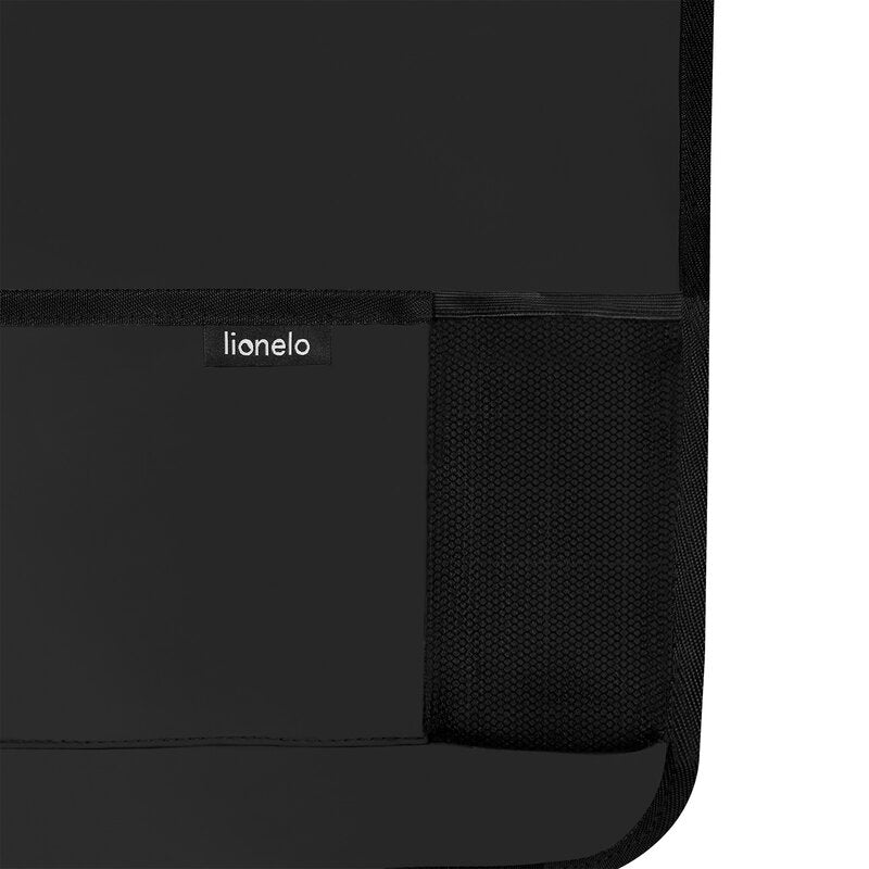Organizator auto, Lionelo, Cu 5 buzunare de diferite dimensiuni, Cu buzunar pentru tableta, Montare cu clema, Piele ecologica, Impermeabila, Negru - gogobaby.ro