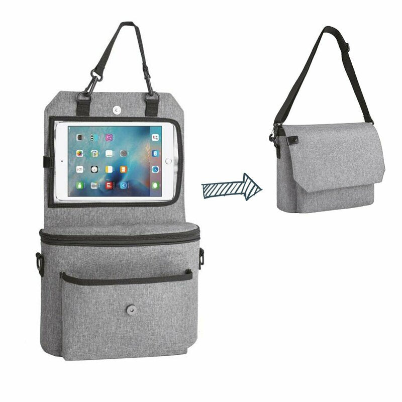 Organizator auto si pentru carucior, FreeON, 3 in 1, Transformabil in gentuta mamici, Cu suport pentru tableta, iPad, Cu buzunare, Grey - gogobaby.ro