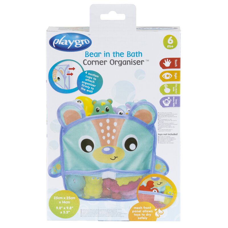 Organizator de baie, Playgro, Pentru jucarii, Cu ventuze, Rezistent la apa si mucegai, Inchidere prin velcro, 6 luni+, Bear, Multicolor