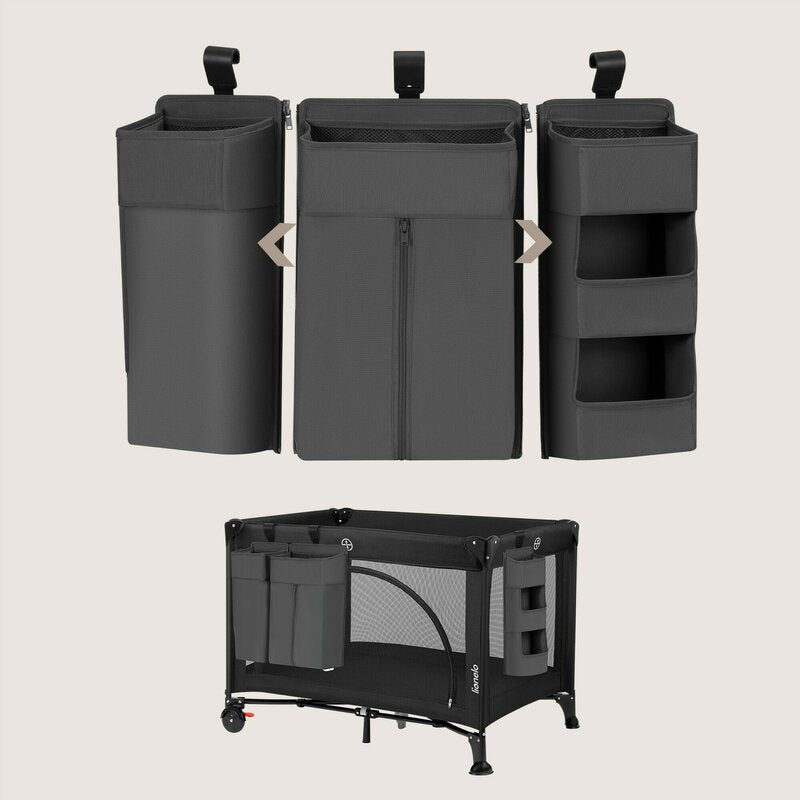 Organizator multifunctional, Lionelo, Sidepocket L, 58x11x58 cm, 3 parti independente cu multiple buzunare, Universal, Constructie ranforsata, Gri