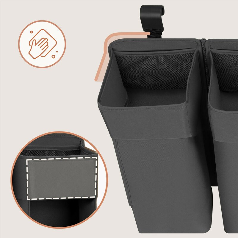 Organizator multifunctional, Lionelo, Sidepocket L, 58x11x58 cm, 3 parti independente cu multiple buzunare, Universal, Constructie ranforsata, Gri
