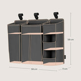 Organizator multifunctional, Lionelo, Sidepocket L, 58x11x58 cm, 3 parti independente cu multiple buzunare, Universal, Constructie ranforsata, Gri