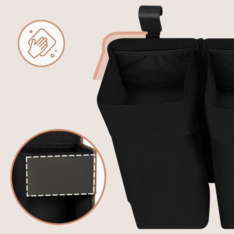 Organizator multifunctional, Lionelo, Sidepocket L, 58x11x58 cm, 3 parti independente cu multiple buzunare, Universal, Constructie ranforsata, Negru
