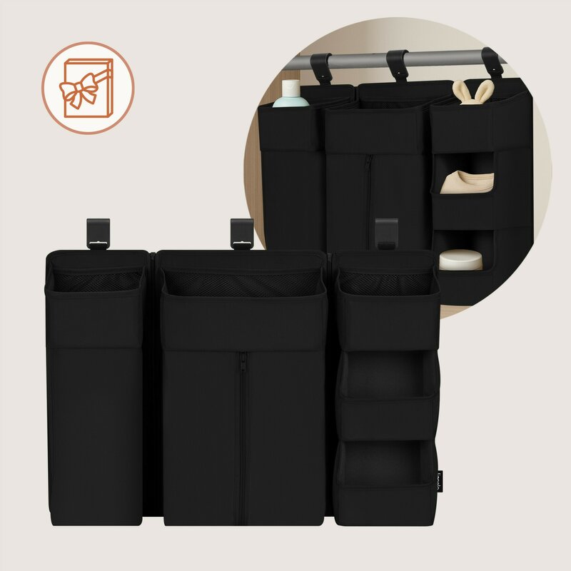 Organizator multifunctional, Lionelo, Sidepocket L, 58x11x58 cm, 3 parti independente cu multiple buzunare, Universal, Constructie ranforsata, Negru