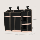 Organizator multifunctional, Lionelo, Sidepocket L, 58x11x58 cm, 3 parti independente cu multiple buzunare, Universal, Constructie ranforsata, Negru