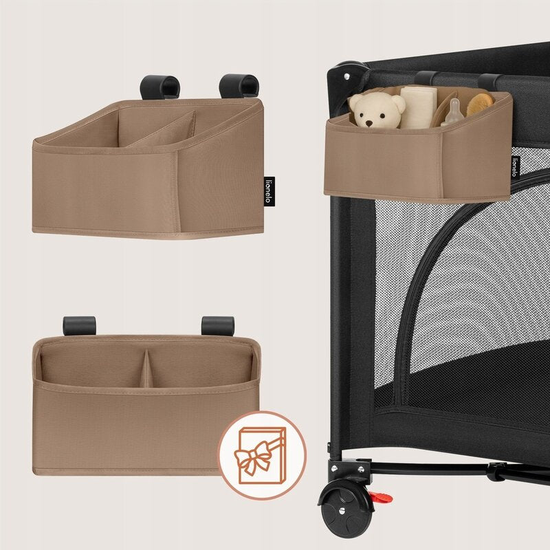 Organizator multifunctional, Lionelo, Sidepocket S, 26x12x15 cm, 2 compartimente, Universal, Constructie ranforsata, Bej