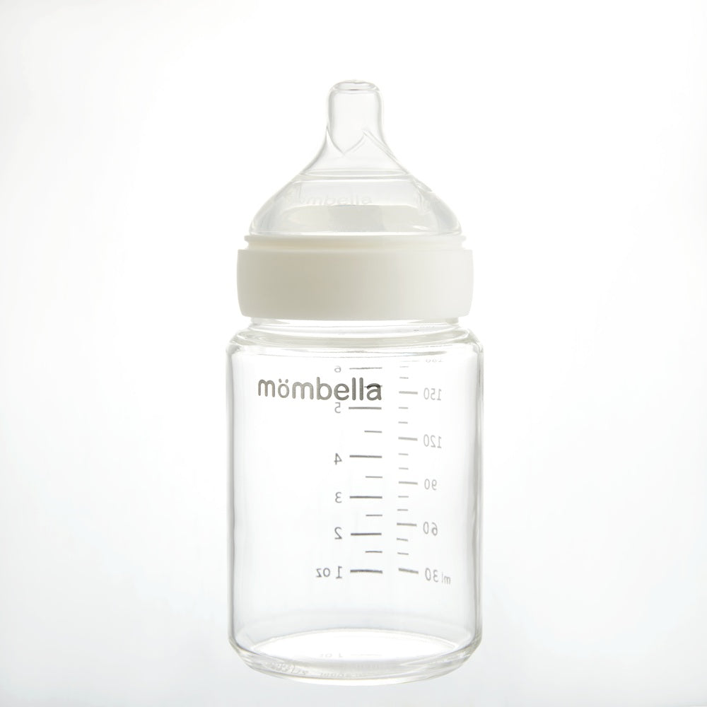 Biberon din sticla Anti-colici Mombella Classic , 180 ml, cu Tetină Silicon S - Flux Lent (0-3 Luni) - Old Rose