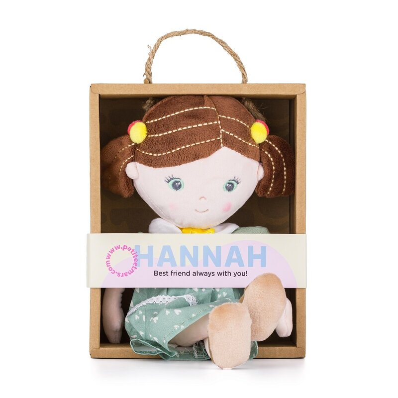 Papusa, Petite&Mars, Hannah, Din plus, 35 cm, Ambalaj cu mini puzzle din carton, 0 luni+, Multicolor