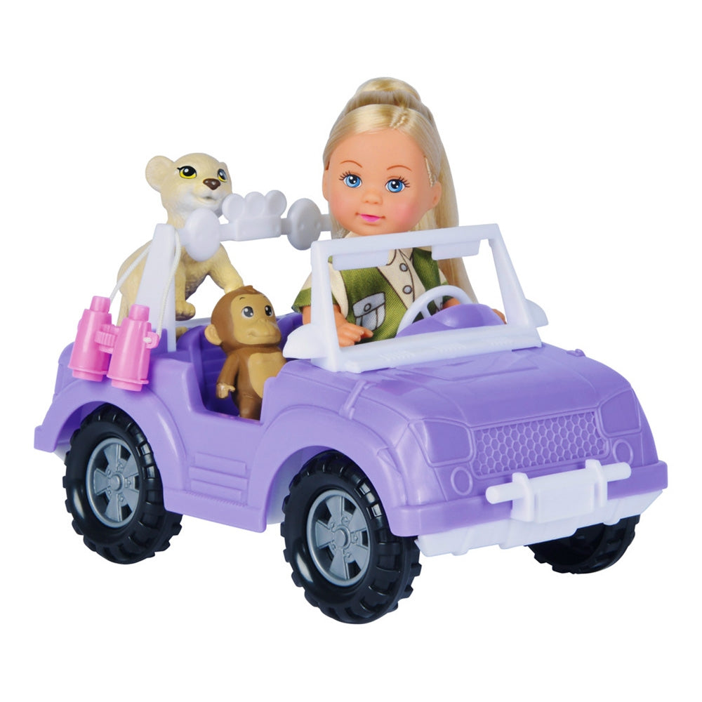 Papusa Simba Evi Love Safari 12 cm cu masinuta, animale si accesorii - gogobaby.ro
