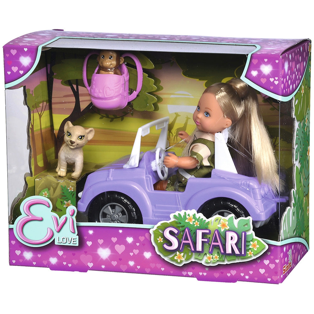 Papusa Simba Evi Love Safari 12 cm cu masinuta, animale si accesorii - gogobaby.ro