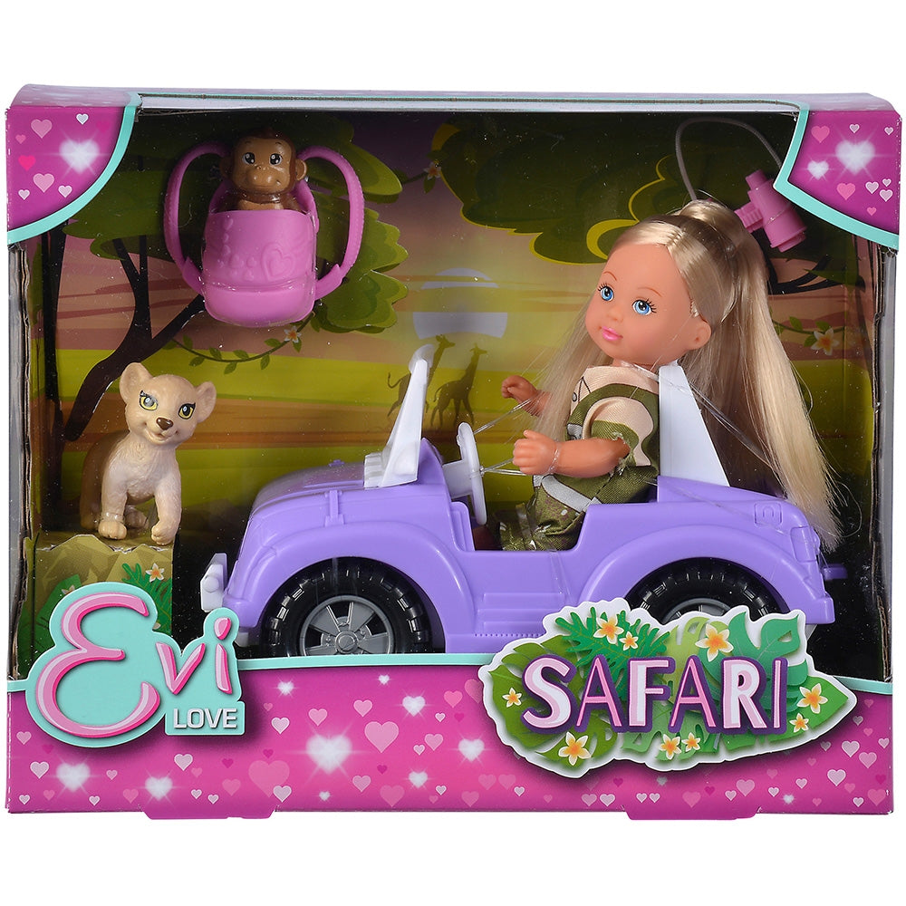 Papusa Simba Evi Love Safari 12 cm cu masinuta, animale si accesorii - gogobaby.ro