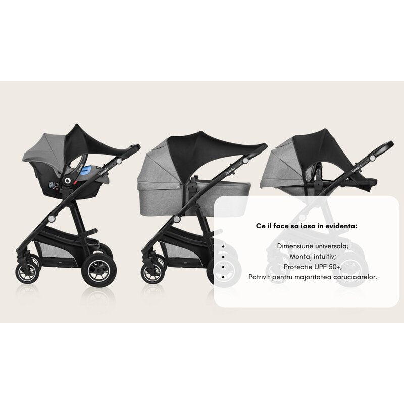 Parasolar, Lionelo, Pentru carucior, Material textil, Cu protectie UPF 50+, 53 x 51 cm, Negru