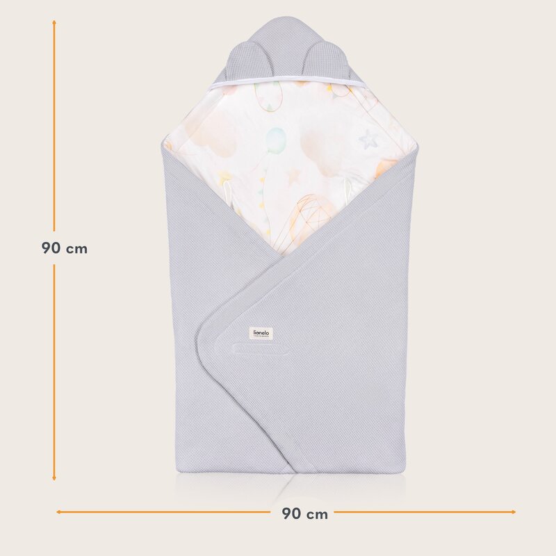 Paturica de infasat, Lionelo, Pentru scoica auto, carucior si landou, Cu multiple utilizari, Cu inchidere arici velcro, Dimensiune 90x90 cm, Din bumbac, TOG 2.5, 12-18 luni, Albastru