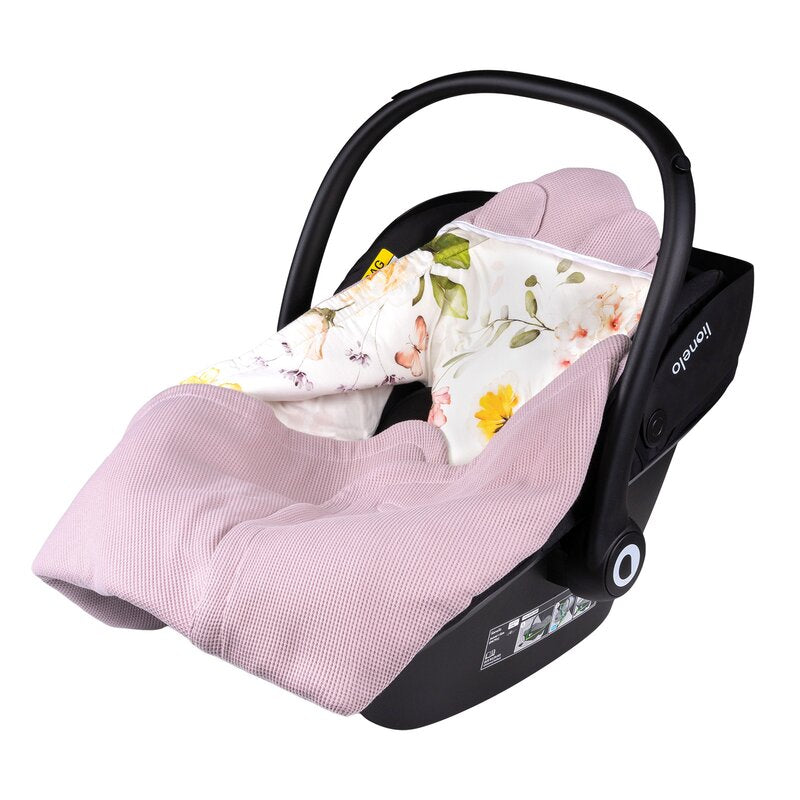 Paturica de infasat, Lionelo, Pentru scoica auto, carucior si landou, Cu multiple utilizari, Cu inchidere arici velcro, Dimensiune 90x90 cm, Din bumbac, TOG 2.5, 12-18 luni, Roz