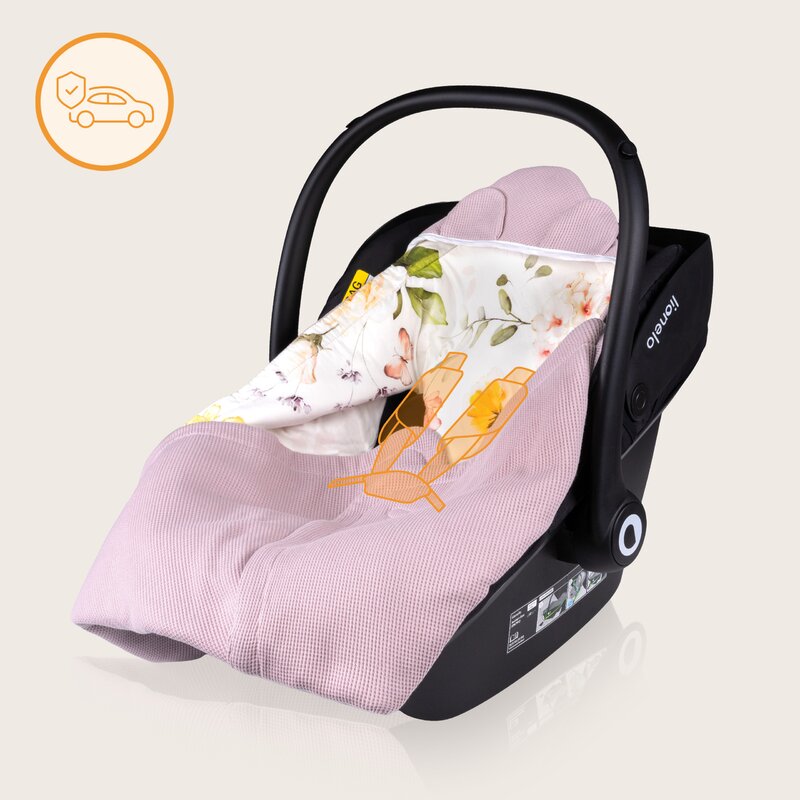 Paturica de infasat, Lionelo, Pentru scoica auto, carucior si landou, Cu multiple utilizari, Cu inchidere arici velcro, Dimensiune 90x90 cm, Din bumbac, TOG 2.5, 12-18 luni, Roz