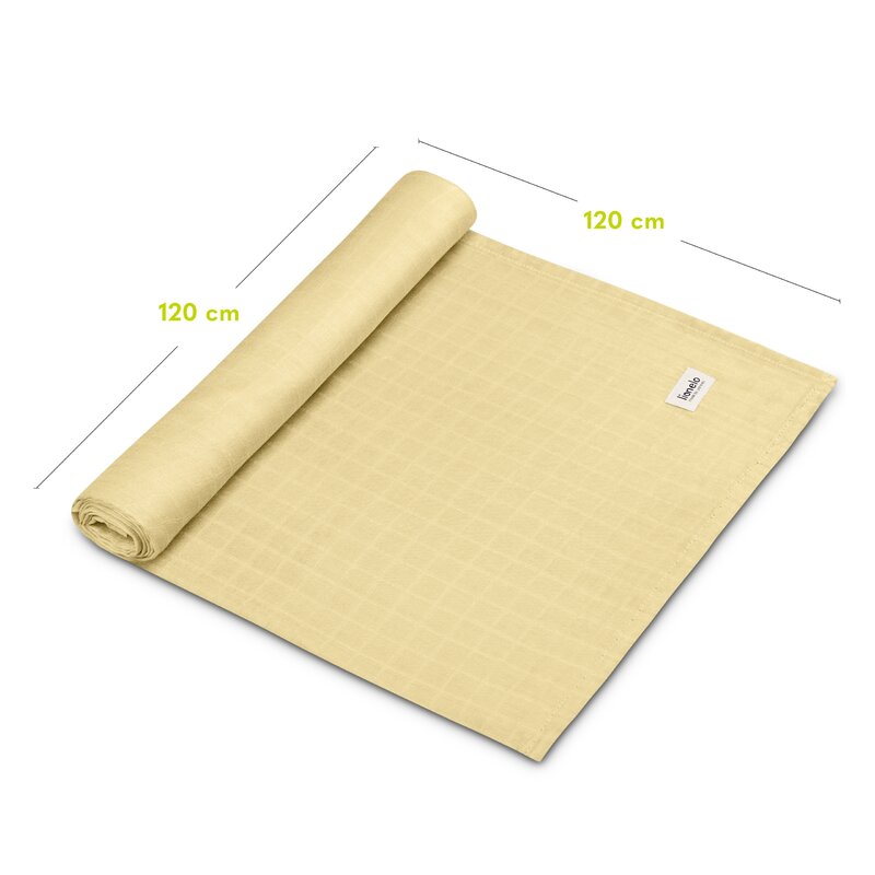 Muselina, Lionelo, Multifunctionala, Din bambus, Ideala pentru infasat, Cu proprietati antibacteriene, antifungice si antialergice, Lavabila la masina de spalat, 120x120 cm, Galben