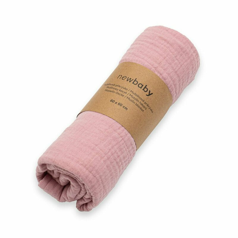 Paturica moale bebe, New Baby, Cu multiple intrebuintari, 60x60 cm, Din muselina, 100% bumbac, Pink