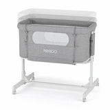 Patut co-sleeper 2 in 1, Feedo, Pliabil, Reglabil in 5 pozitii, Cu laterala detasabila, Cu roti, Greutate maxima suportata 9 kg, 0-5 luni, Gri