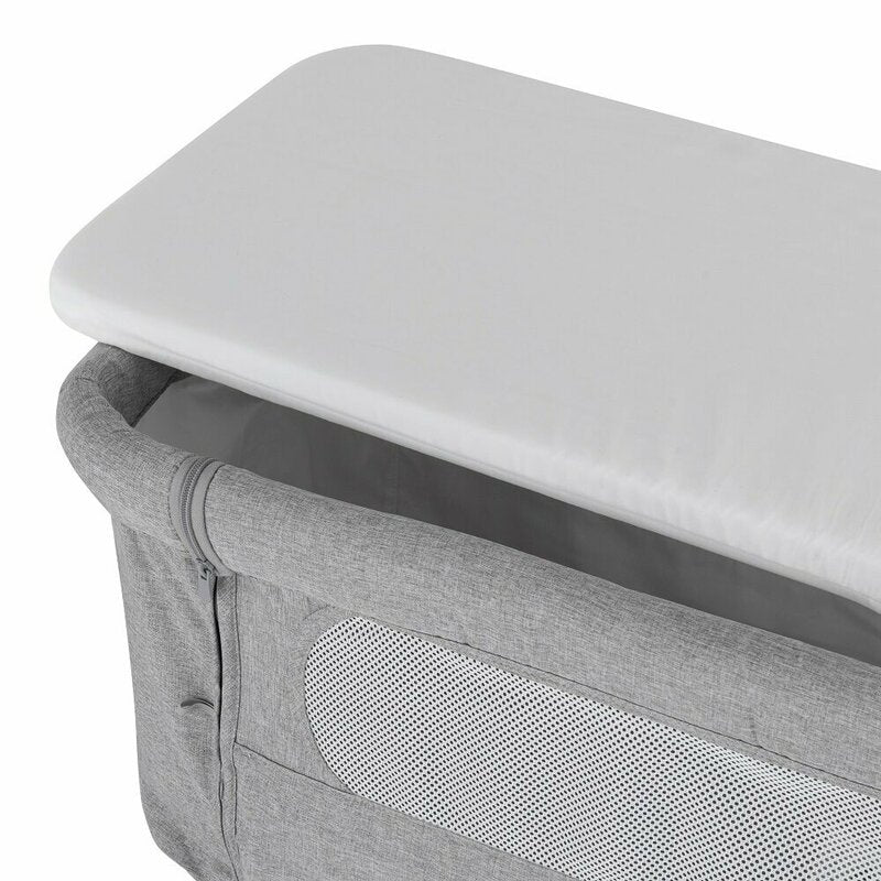 Patut co-sleeper 2 in 1, Feedo, Pliabil, Reglabil in 5 pozitii, Cu laterala detasabila, Cu roti, Greutate maxima suportata 9 kg, 0-5 luni, Gri