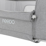 Patut co-sleeper 2 in 1, Feedo, Pliabil, Reglabil in 5 pozitii, Cu laterala detasabila, Cu roti, Greutate maxima suportata 9 kg, 0-5 luni, Gri