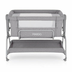 Patut co-sleeper, Feedo, Cu sistem de leganare, Inaltime adjustabila pana la 57-69 cm, sustine pana la 9 kg, 0 luni+ Gri