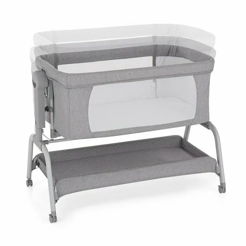 Patut co-sleeper, Feedo, Cu sistem de leganare, Inaltime adjustabila pana la 57-69 cm, sustine pana la 9 kg, 0 luni+ Gri