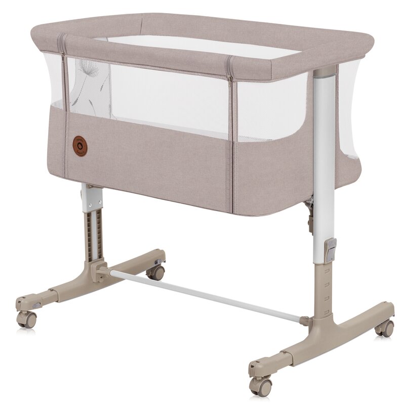 Patut co-sleeper, Lionelo, Aurora, 3 in 1, Cu leganare si setare unghiulara, Cu saltea, 0 luni+, Certificari EN 1130:2019+AC:2020, EN 16890:2, Bej