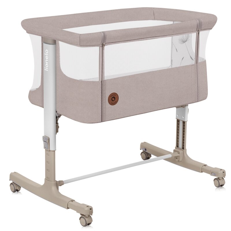 Patut co-sleeper, Lionelo, Aurora, 3 in 1, Cu leganare si setare unghiulara, Cu saltea, 0 luni+, Certificari EN 1130:2019+AC:2020, EN 16890:2, Bej