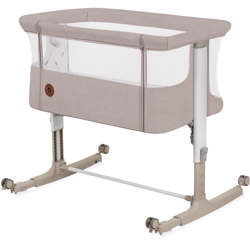 Patut co-sleeper, Lionelo, Aurora, 3 in 1, Cu leganare si setare unghiulara, Cu saltea, 0 luni+, Certificari EN 1130:2019+AC:2020, EN 16890:2, Bej