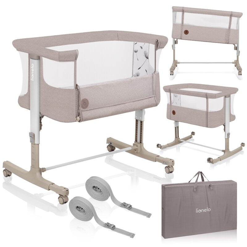 Patut co-sleeper, Lionelo, Aurora, 3 in 1, Cu leganare si setare unghiulara, Cu saltea, 0 luni+, Certificari EN 1130:2019+AC:2020, EN 16890:2, Bej