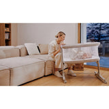 Patut co-sleeper, Lionelo, Aurora, 3 in 1, Cu leganare si setare unghiulara, Cu saltea, 0 luni+, Certificari EN 1130:2019+AC:2020, EN 16890:2, Bej
