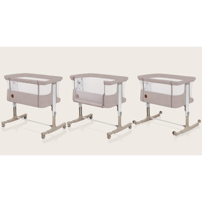 Patut co-sleeper, Lionelo, Aurora, 3 in 1, Cu leganare si setare unghiulara, Cu saltea, 0 luni+, Certificari EN 1130:2019+AC:2020, EN 16890:2, Bej