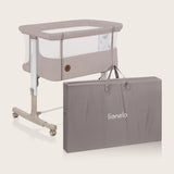 Patut co-sleeper, Lionelo, Aurora, 3 in 1, Cu leganare si setare unghiulara, Cu saltea, 0 luni+, Certificari EN 1130:2019+AC:2020, EN 16890:2, Bej