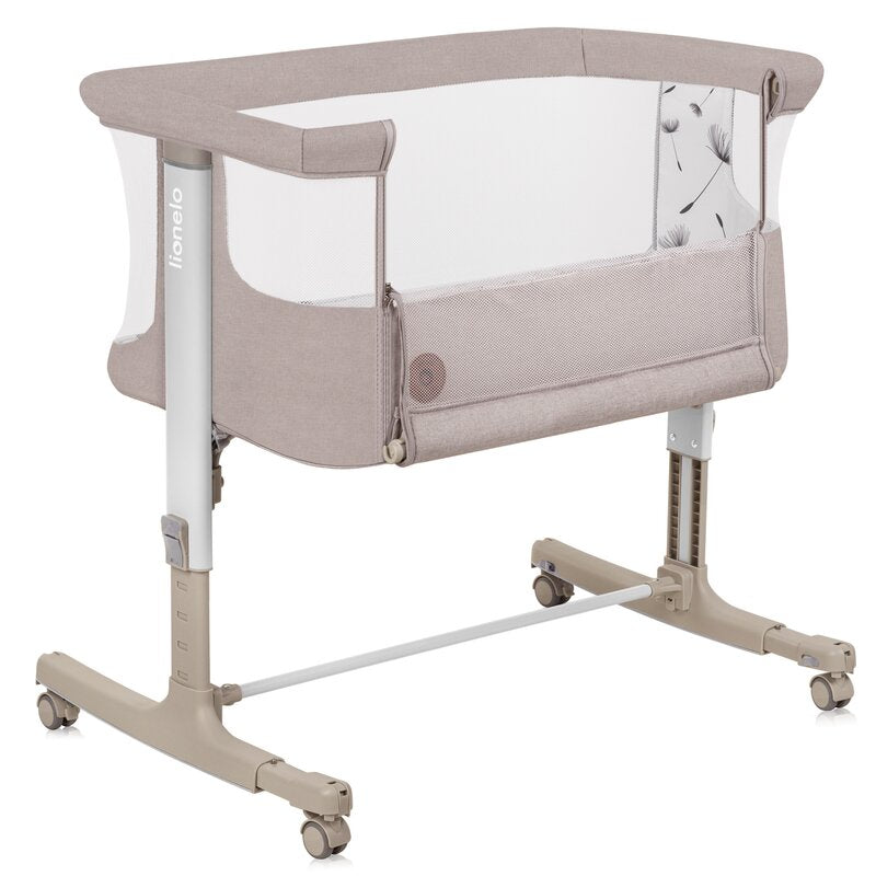 Patut co-sleeper, Lionelo, Aurora, 3 in 1, Cu leganare si setare unghiulara, Cu saltea, 0 luni+, Certificari EN 1130:2019+AC:2020, EN 16890:2, Bej