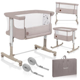 Patut co-sleeper, Lionelo, Aurora, 3 in 1, Cu leganare si setare unghiulara, Cu saltea, 0 luni+, Certificari EN 1130:2019+AC:2020, EN 16890:2, Bej
