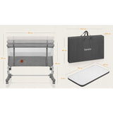 Patut co-sleeper, Lionelo, Aurora, 3 in 1, Cu leganare si setare unghiulara, Cu saltea, 0 luni+, Certificari EN 1130:2019+AC:2020, EN 16890:2, Bej