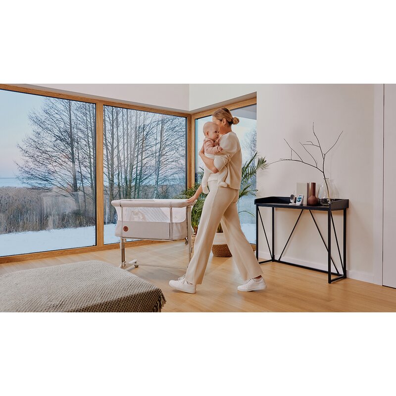 Patut co-sleeper, Lionelo, Aurora, 3 in 1, Cu leganare si setare unghiulara, Cu saltea, 0 luni+, Certificari EN 1130:2019+AC:2020, EN 16890:2, Bej