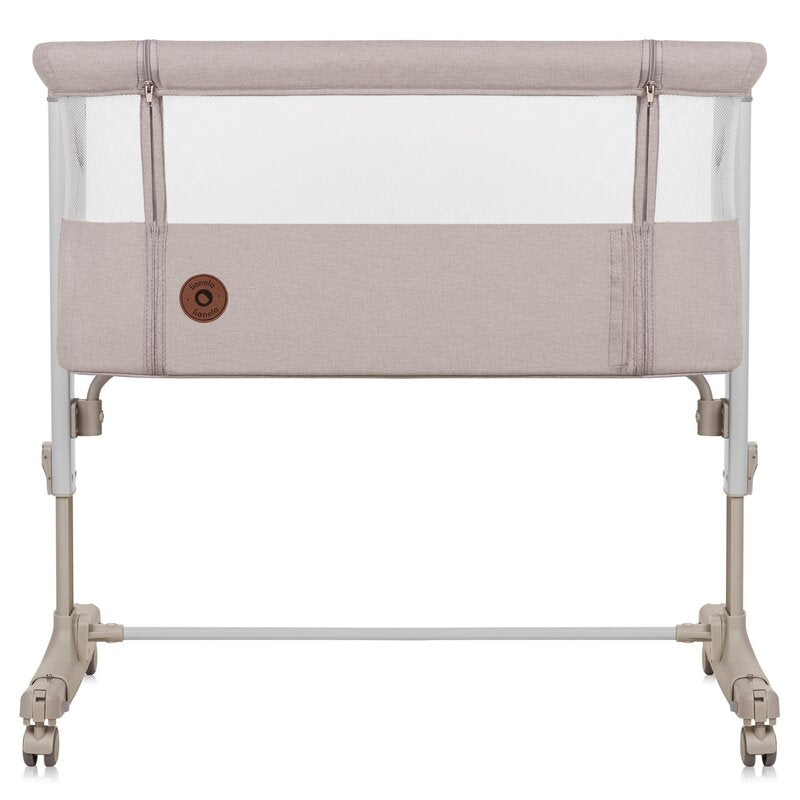 Patut co-sleeper, Lionelo, Aurora, 3 in 1, Cu leganare si setare unghiulara, Cu saltea, 0 luni+, Certificari EN 1130:2019+AC:2020, EN 16890:2, Bej